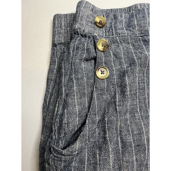 Zac & Rachel Linen Blend Lounge Crop Pants With Pockets Denim Color Sz Large - Picture 6 of 8